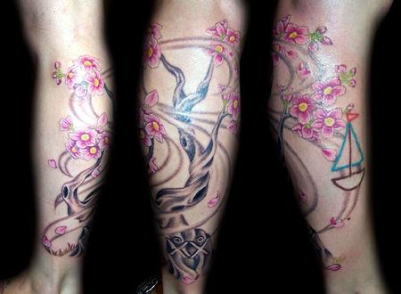 Angela Leaf - Color Cherry Blossom Tree Tattoo