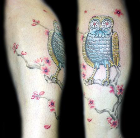 Angela Leaf - color clash of the titans owl tattoo