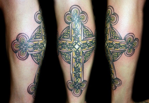 Angela Leaf - Custom color celtic cross tattoo