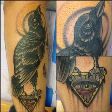 Gary Dunn - Traditional Crow and eye tattoo, Gary Dunn Art Junkies Tattoos