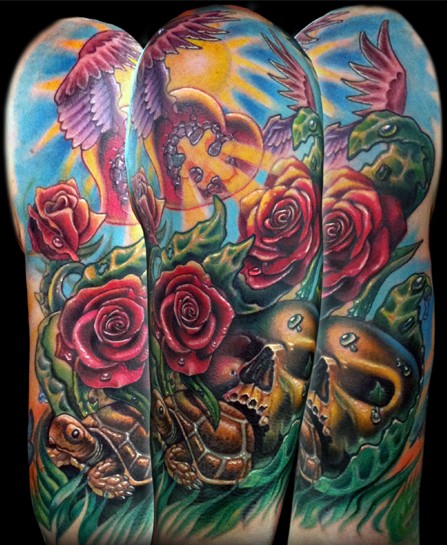 Tattoos HalfSleeve turtleskullrose heart wings thing
