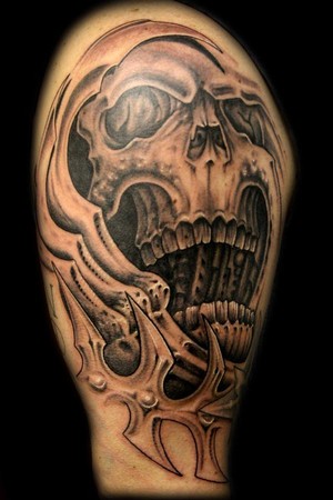 George Perham Bio Mech Skull Tattoo