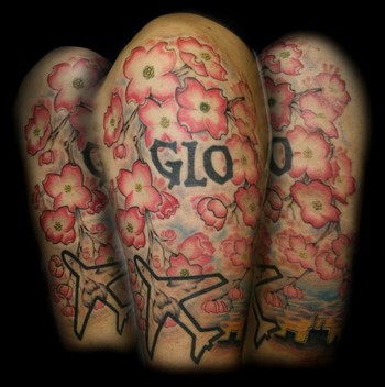 Tattoos HalfSleeve Flowers Airplane and Initials Tattoo