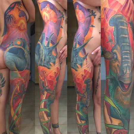 Tattoos - Dinosaur Side Leg Sleeve Tattoo - 110127