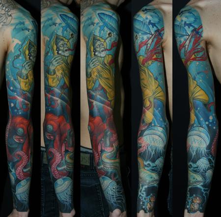 Steve Moore - Full Color Dead fisherman sleeve tattoo