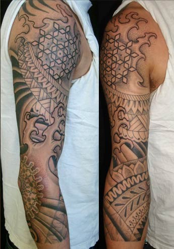 waves tattoos. waves and geometry tattoo