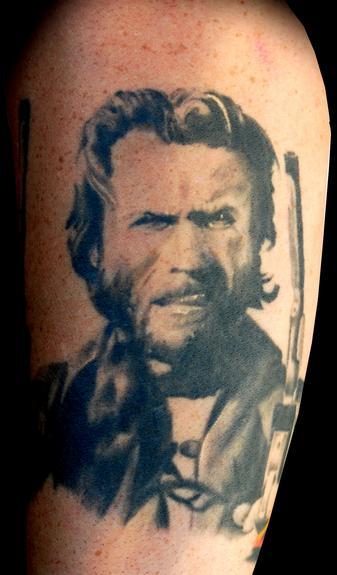 Tattoos - Black and Gray Outlaw Josey Wales Portrait Tattoo - 53813