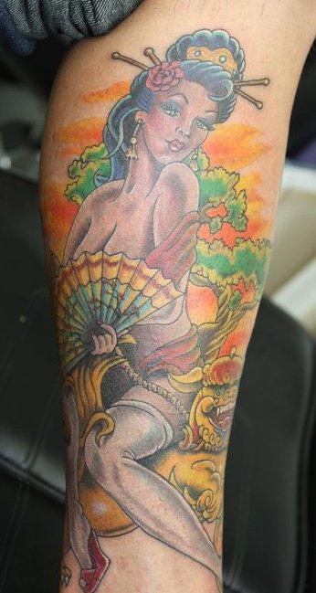 Tattoos - Mark Nattress - Geisha Oriental Pin Up Girl Close Up