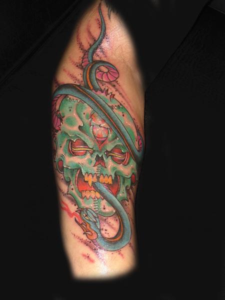 Tattoos - Mark Nattress - Snake Coming out of Skull
