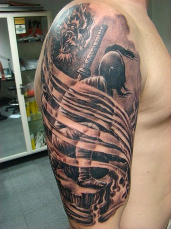 Comments I did this Japanese warrior tattoo on my customer's arm it was a