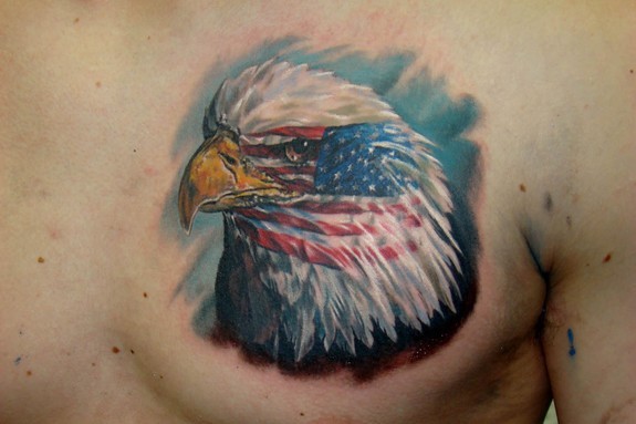 Daniel Patriotic eagle tattoo on soldier in Iraq