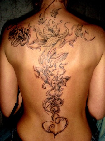 Dmitry Pastukhov Black and Gray Floral Back Piece Tattoo