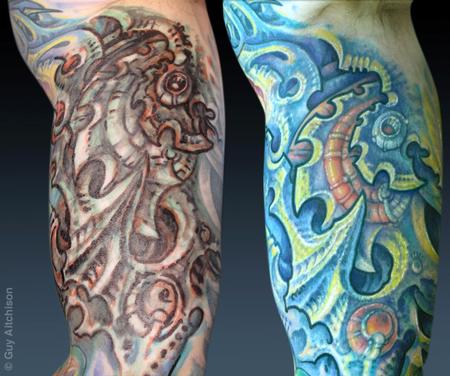 Guy Aitchison - Don, with marker drawing and then after two tattoo sessions