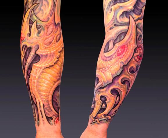 Tattoos - JJ, biomech sleeve detail shot - 75928