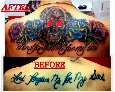 Haley Adams - Cover-up tattoo, before and after