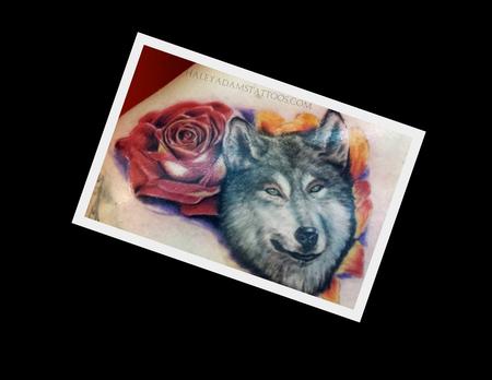 Haley Adams - wolf and rose tattoo