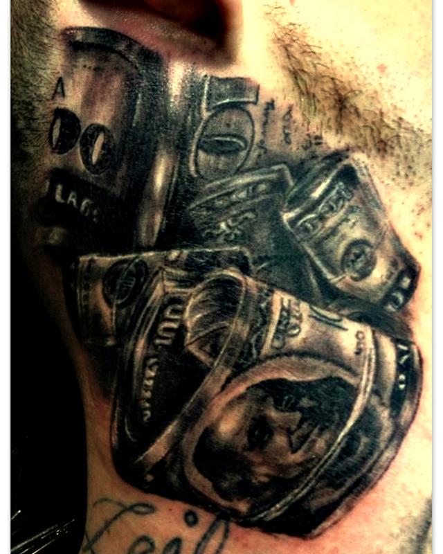 Haley Adams Tattoo : Tattoos : New : black and grey money tattoo on neck Haley Adams Tattoo : Tattoos : New : black and grey money tattoo on neck