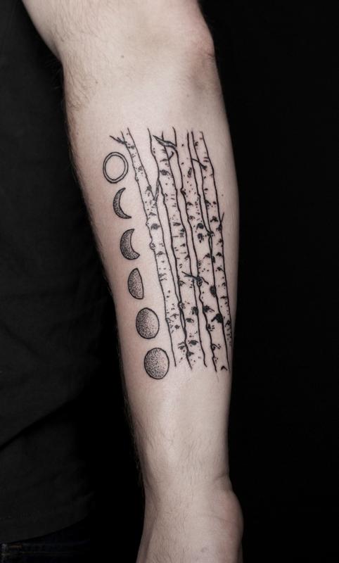 blackwork birch trees and moon phases by ben licata tattoos blackwork birch trees and moon phases by ben licata tattoos