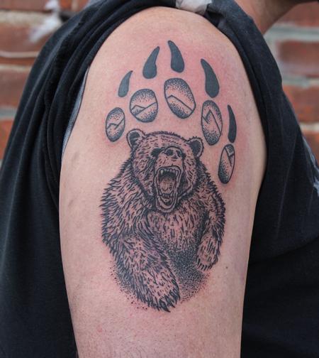 Tattoos - Bear in bear paw tattoo on shoulder - 132859