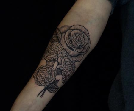 Tattoos - Black Rose and Carnation Tattoo on Forearm - 132097