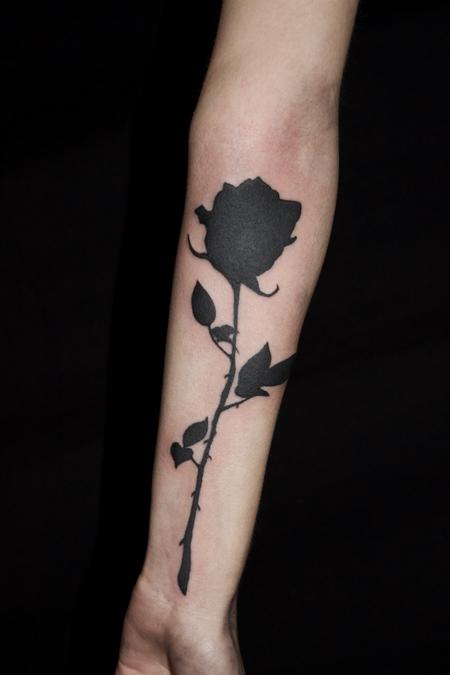 Tattoos - Solid Black Rose Silhouette tattoo on forearm - 132099