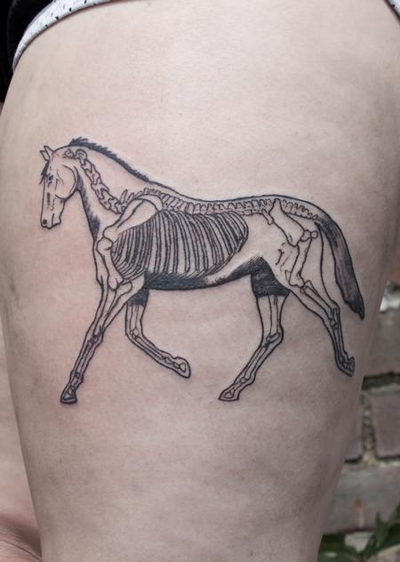 Tattoos - black Illustrative horse tattoo on thigh - 128964