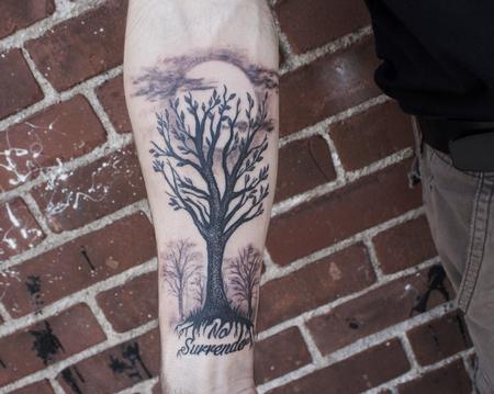 Tattoos - Black Stippled Tree on Forearm - 127724