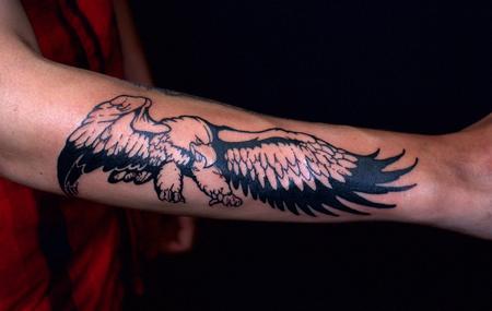 Tattoos - Black Ernie Ball Eagle Tattoo on forearm - 128959