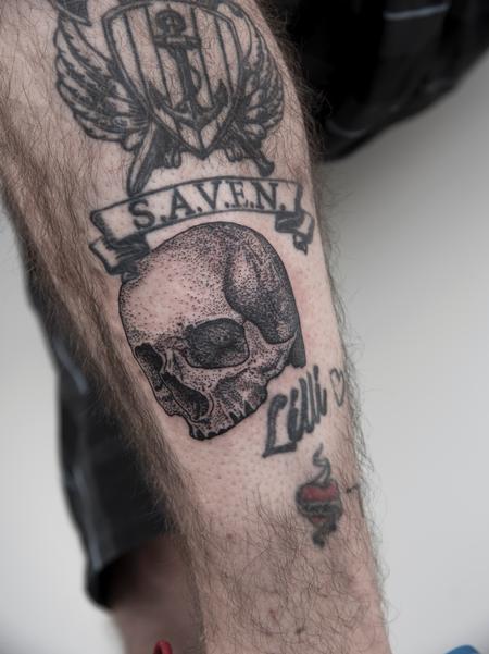Tattoos - Black Stippled dotwork skull on Ralf Nonnweiler - 128958