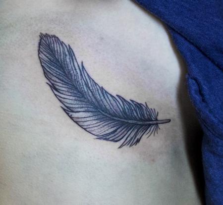 Tattoos - Black feather tattoo on ribs - 132238