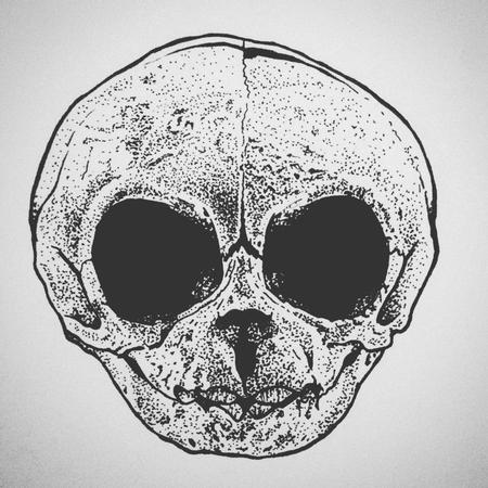 Tattoos - Rhesus Monkey Baby Skull ink drawing - 125654