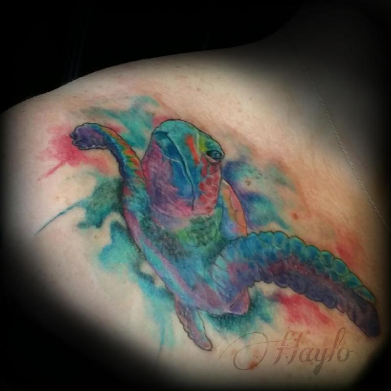 watercolor style turtle cover up shoulder chest piece by watercolor style turtle cover up shoulder chest piece by