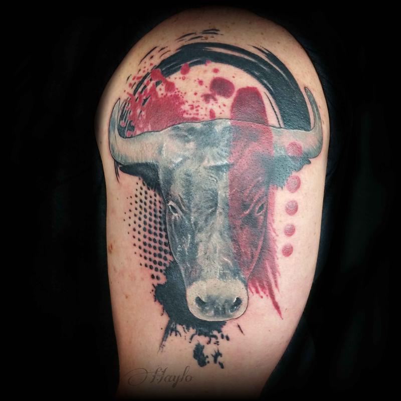 trash polka style taurus by haylo tattoonow trash polka style taurus by haylo tattoonow