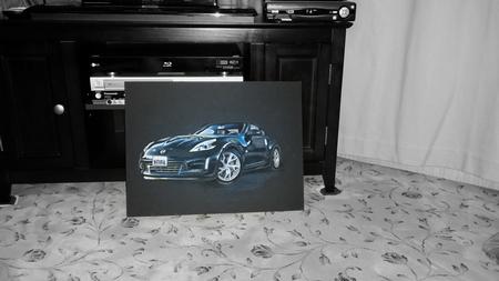 Tattoos - Nissan 370 Z on black illustration board in Oil Pastels completed - 100235