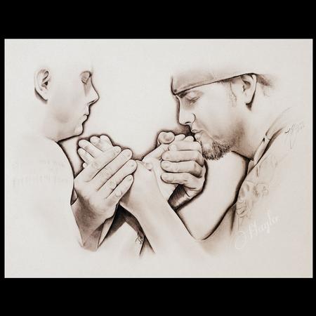 Tattoos - Pencil Graphite drawing of two arm wrestlers, Scott Warren vs AJ Warren  - 100236