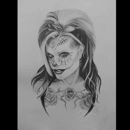 Tattoos - Seld Portrait of Tattoo Artist Haylo in pencil graphite as a 