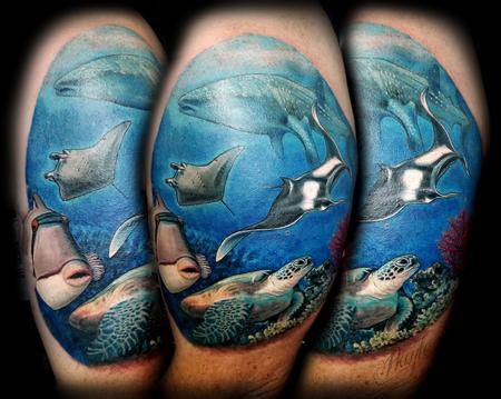 Tattoos - Underwater, seascape with sea life half sleeve - 131826