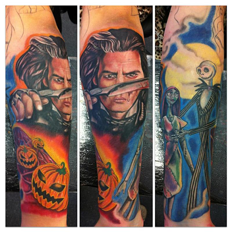 tim burton half sleeve by kelly marshall tattoonow tim burton half sleeve by kelly marshall tattoonow