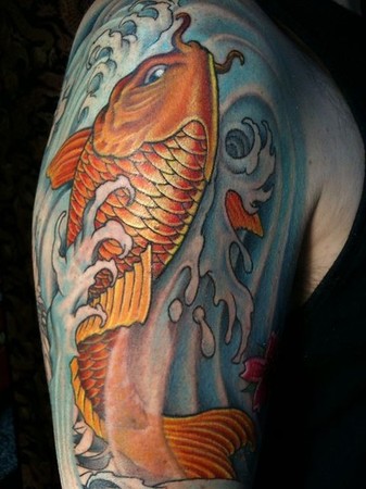 Tattoos - Joe O'Brien - Koi fish full color arm tattoo
