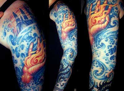 Tattoos - Burning Hand in Water - 14353