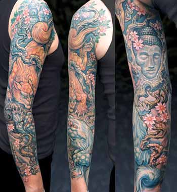 Tattoos Traditional Japanese Foo Dog Buddha Sleeve