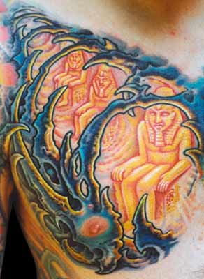 Tattoos - Egyptian Statues in Chest - 28322