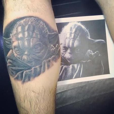 Tattoos - Yoda black and grey portrait tattoo - 125245