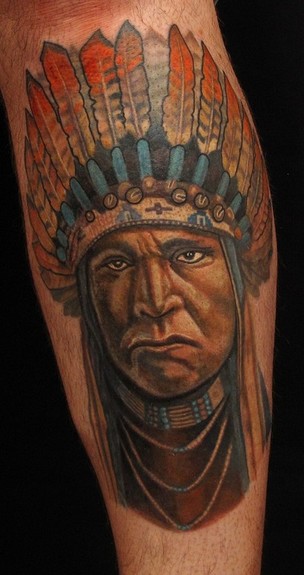 Robert Hendrickson - Indian tattoo on shin 