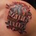 Front of deltoid Traditional heart with names  Tattoo Thumbnail