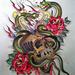 Tattoos - Skull and two snakes water color.  - 71636