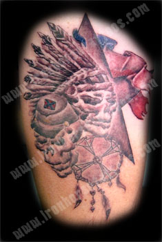 Tattoos - Ethnic American tattoos - Confederate and Indian Skulls