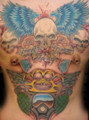 Tattoos - Anthony - skull and wings tattoo 