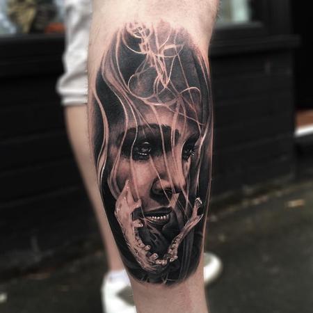 Jak Connolly - Smoke, Jaw, Woman Forearm Tattoo