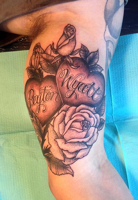 Jeff Johnson - Roses and Script Tattoo 